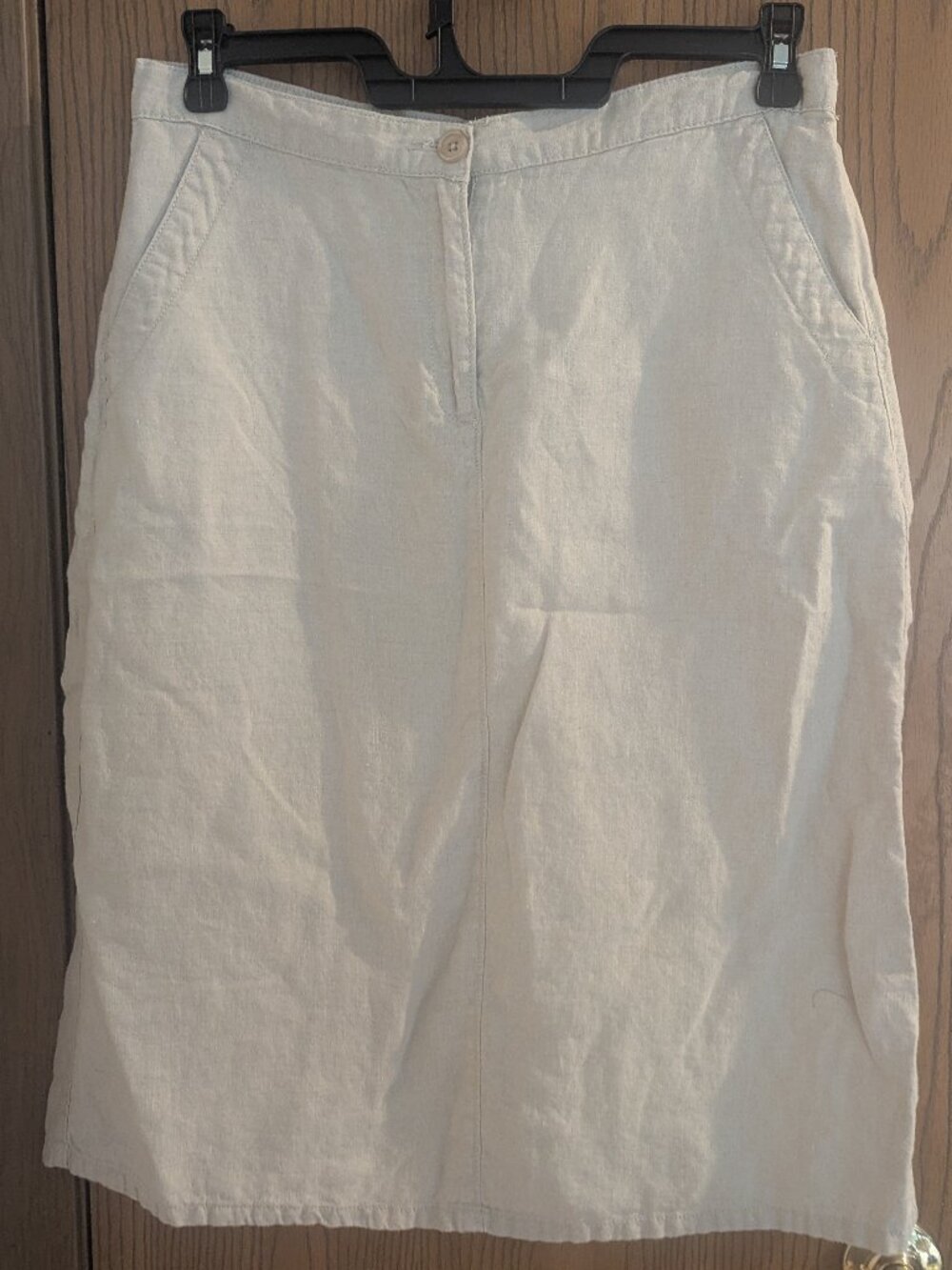 L. L. Bean Classic Fit Knit Linen Straight Pencil Knee Length Khaki Skirt 12P